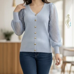 بلوزبافت با آستین توربافت