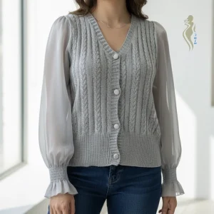 بافت ابریشم جلو باز آستین حریر شیشه ای